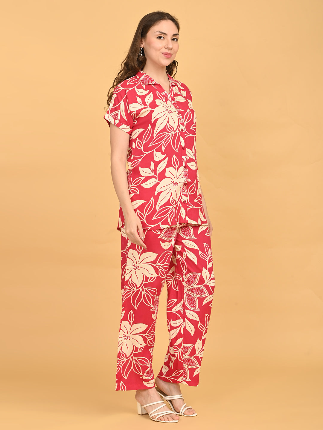 Fuchsia-Colored Printed Co-Ord Set
