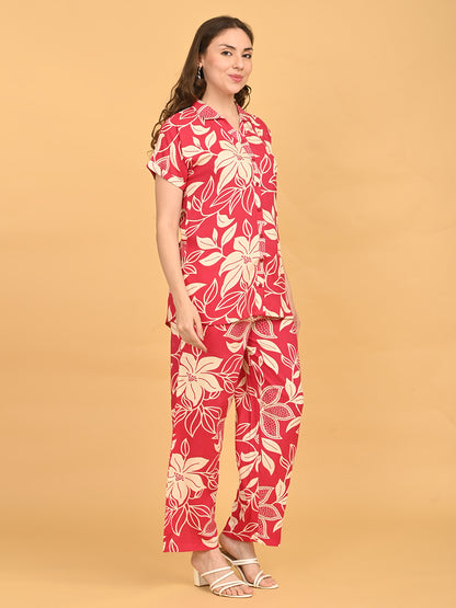 Fuchsia-Colored Printed Co-Ord Set