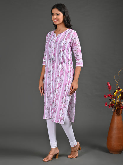 Womens Pink-Colored Straight Kurta