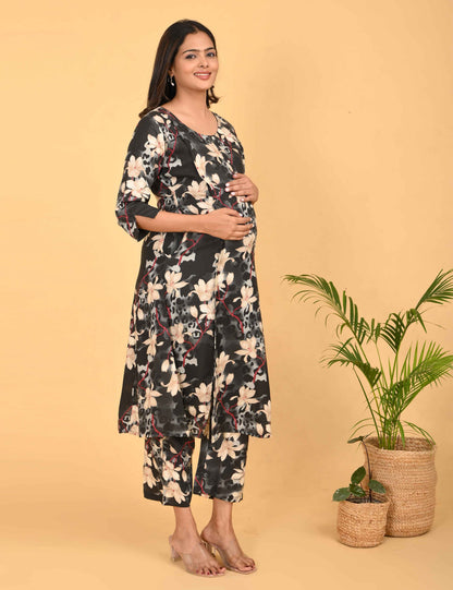 Womens Maternity Kurti Pant Set - Charcoal