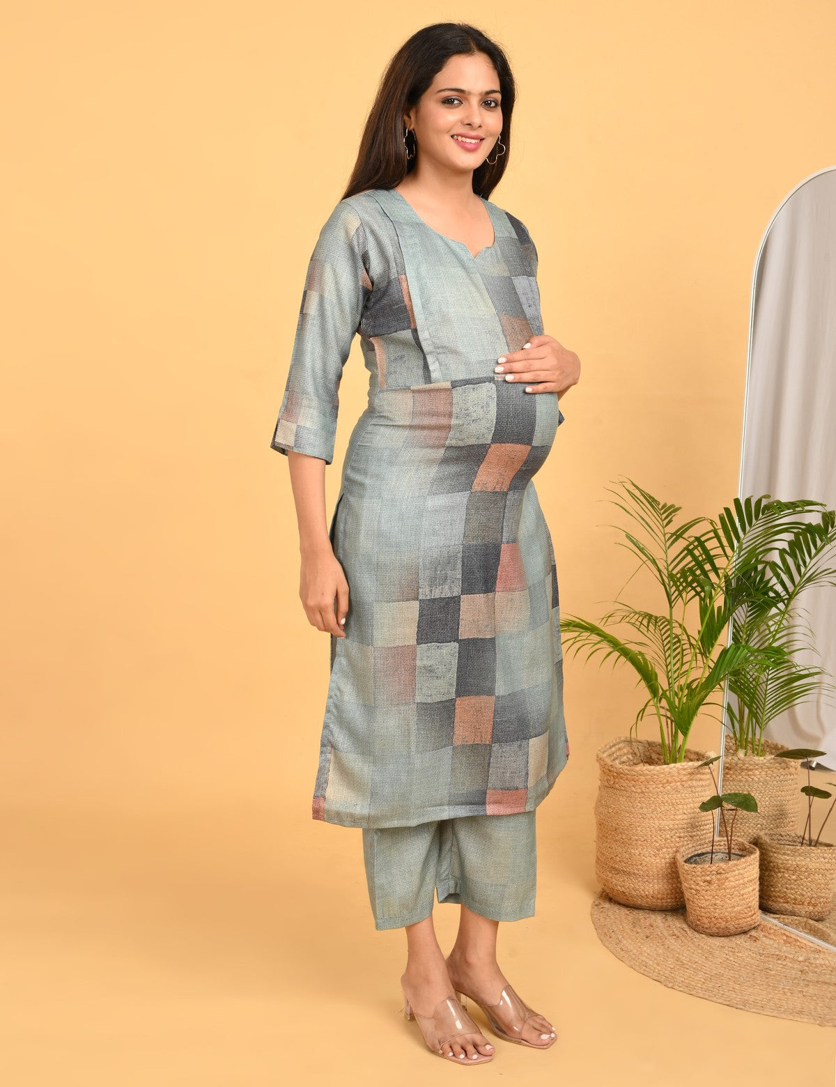 Womens Maternity Kurti Pant Set - Grey