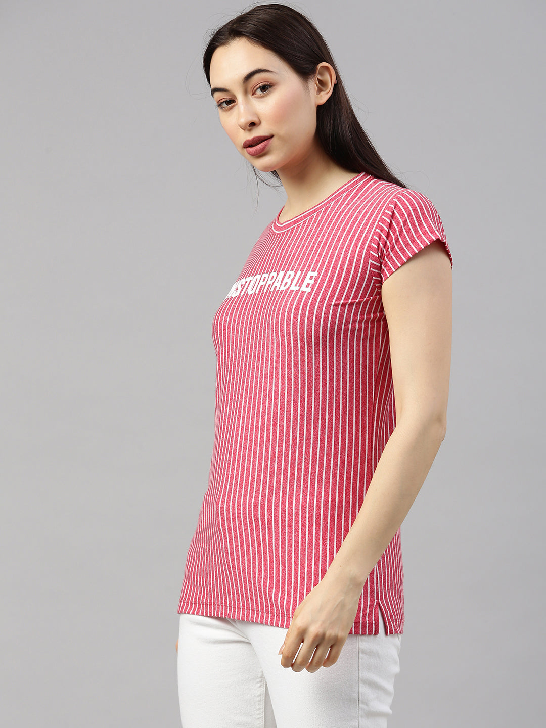 Womens Fuchsia Vertical Striped Tees