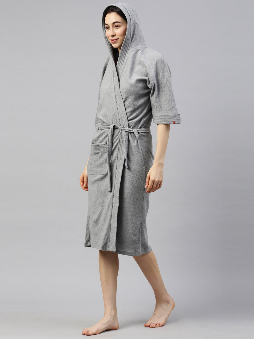 Womens Hooded Bathrobe - Grey