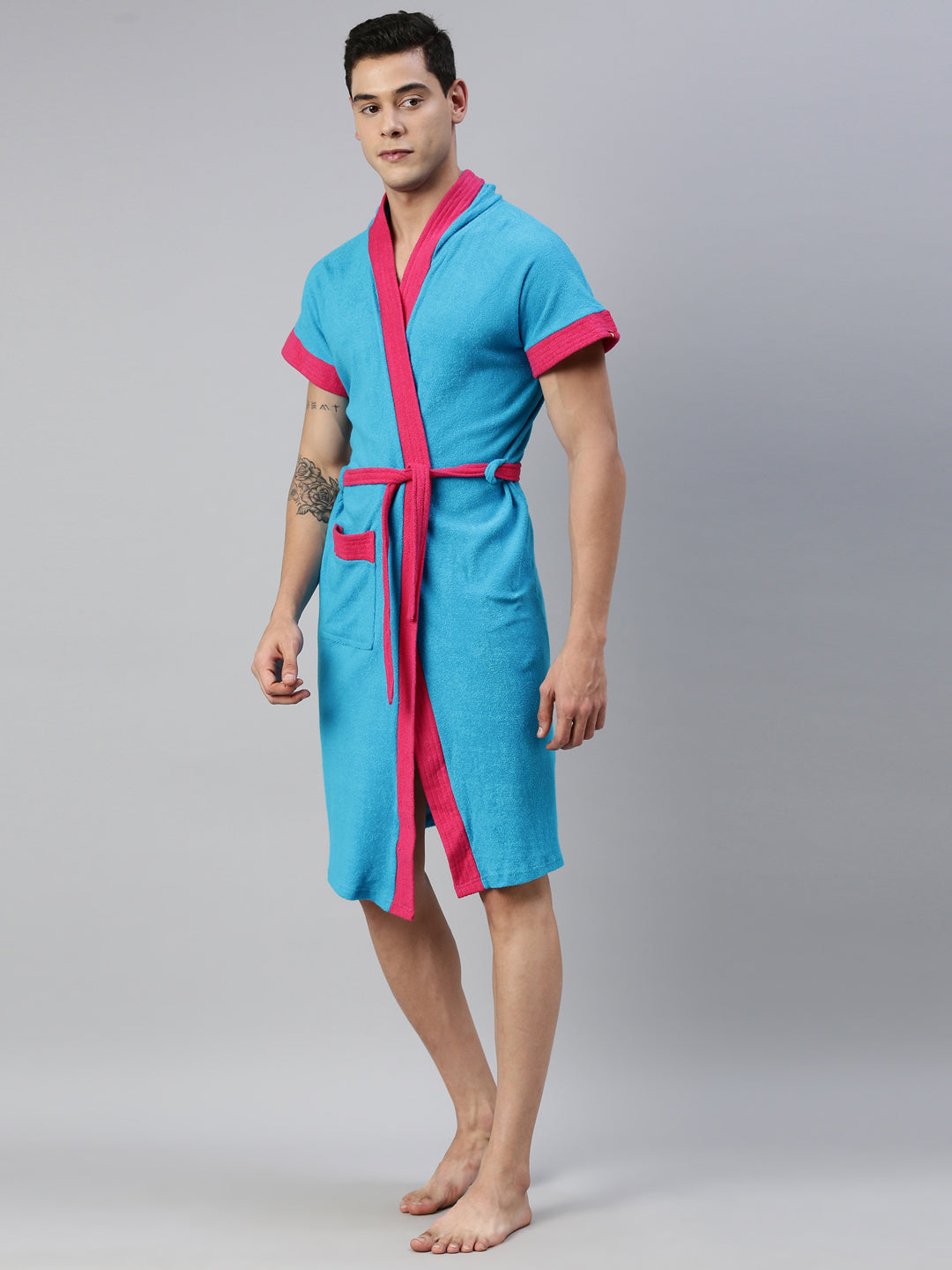 Mens Hooded Patti Bathrobe - Turquoise