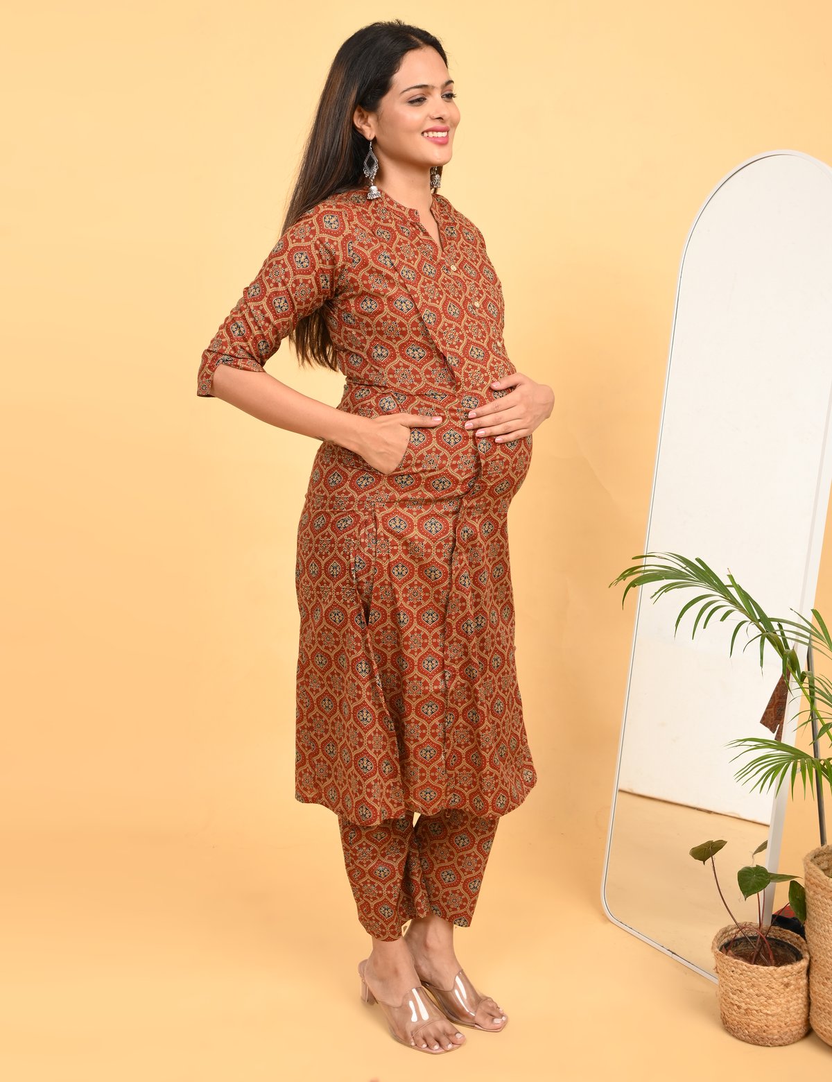 Womens Maternity Kurti Pant Set - Rust
