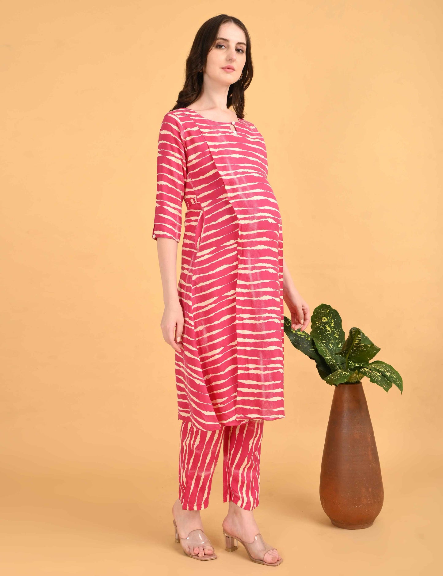 Womens Maternity Kurti Pant Set - Fuchsia