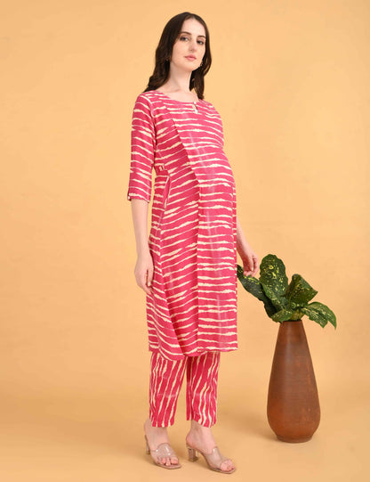 Womens Maternity Kurti Pant Set - Fuchsia