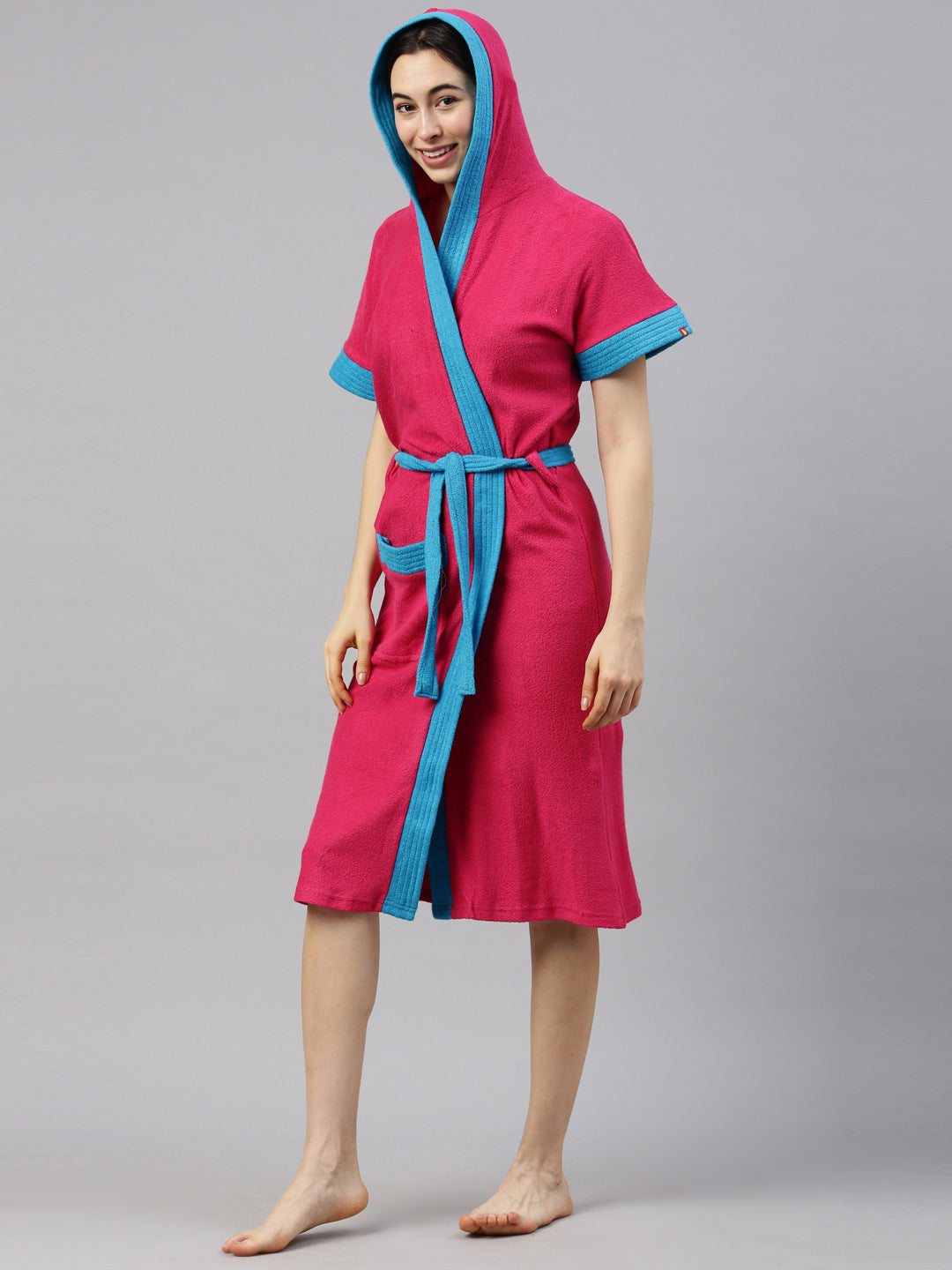 Womens Hooded Bathrobe - Fuchsia