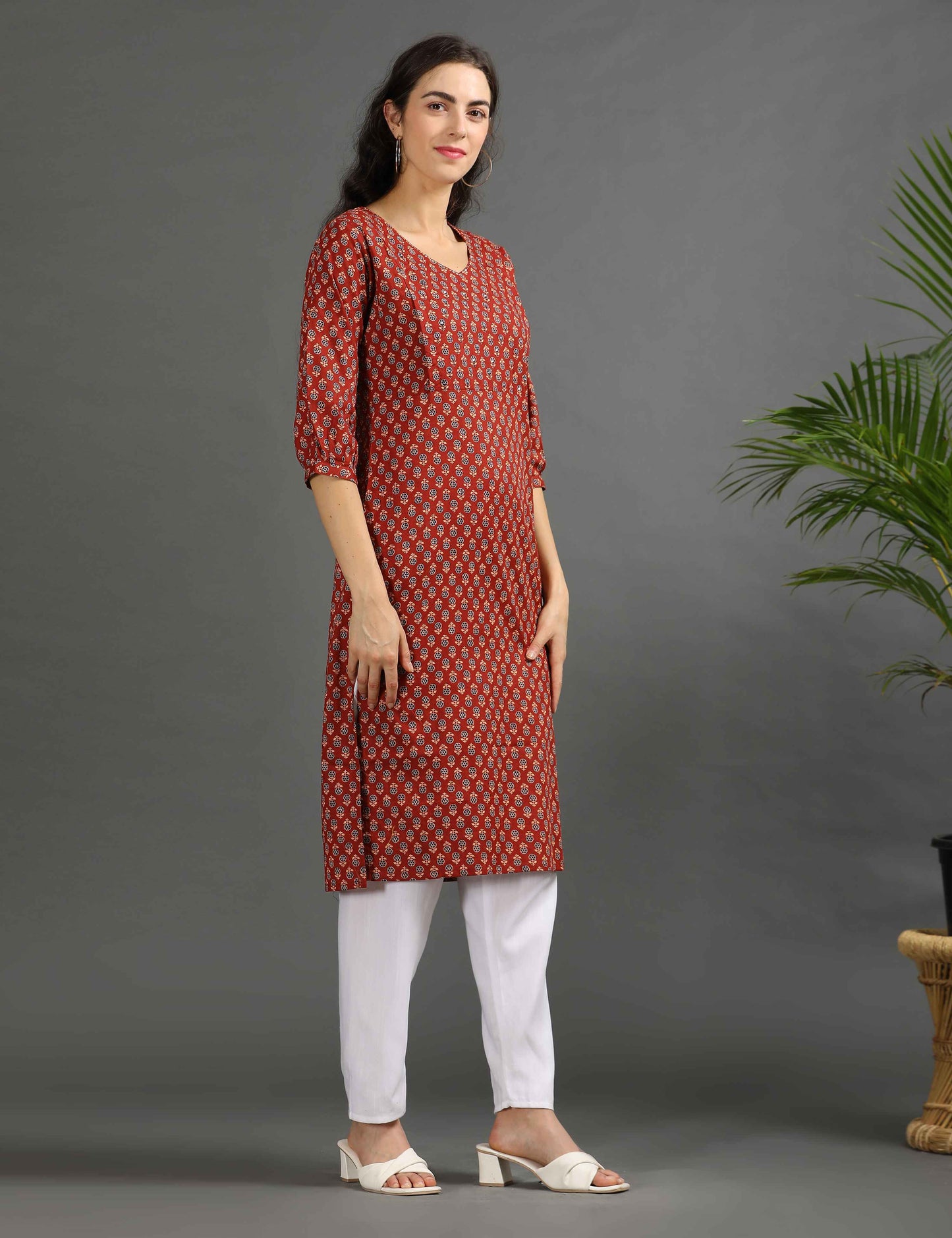 Womens Red-Colored Printed Feeding Kurta