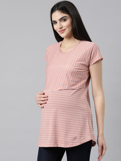 Womens Striped Maternity Tees - Peach