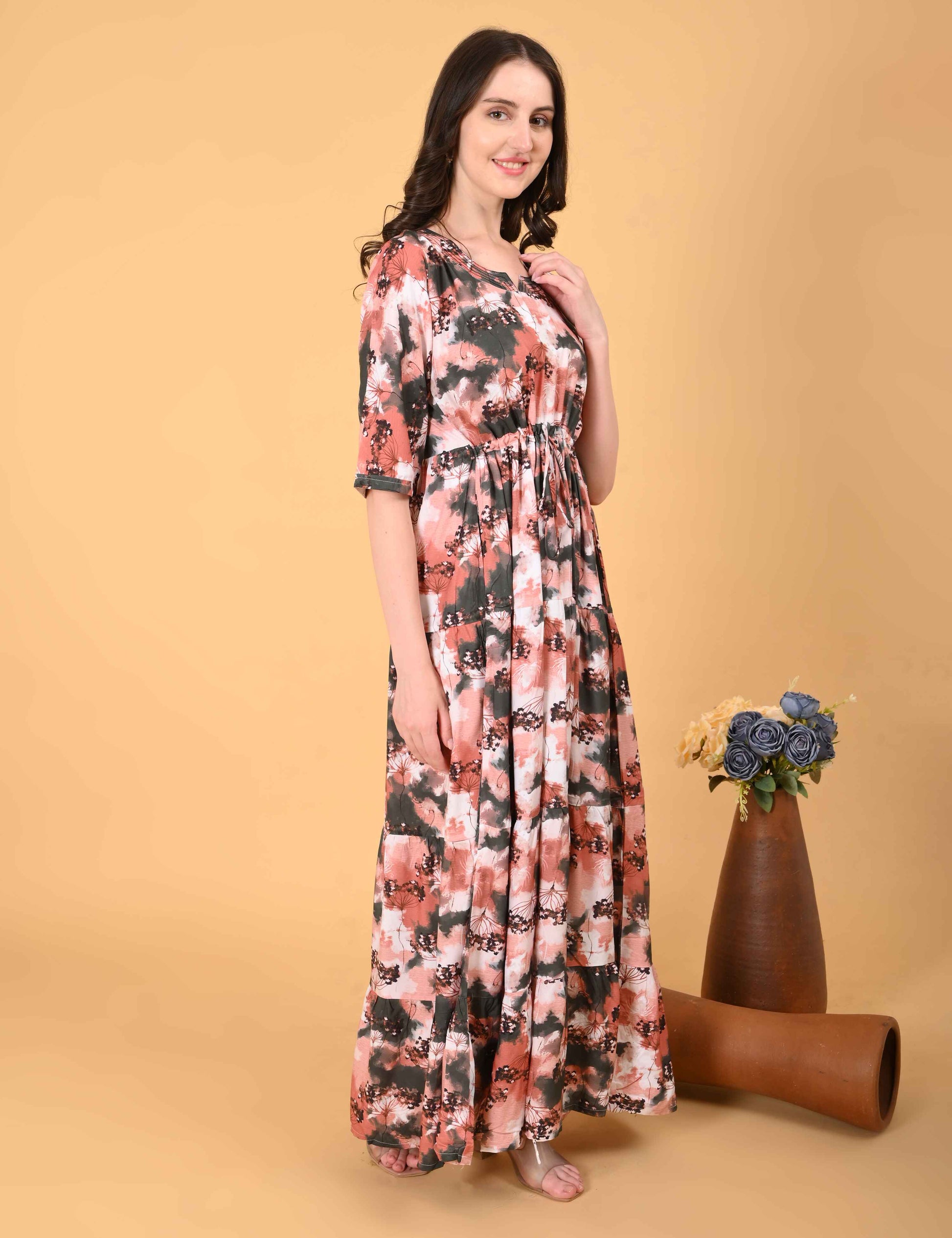 Womens Peach-Colored Premium Flare Gown MINELLI FASHION Womens Peach-Colored Premium Flare Gown MINELLI FASHION