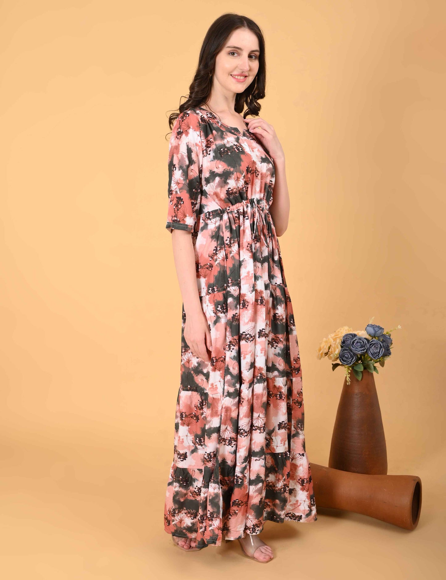 Womens Peach-Colored Premium Flare Gown