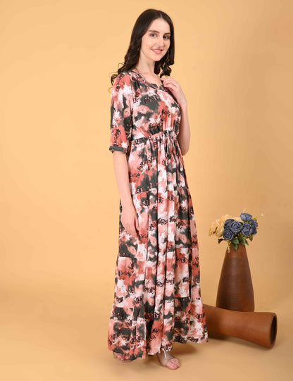 Womens Peach-Colored Premium Flare Gown
