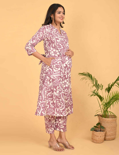 Womens Maternity Kurti Pant Set - Brown
