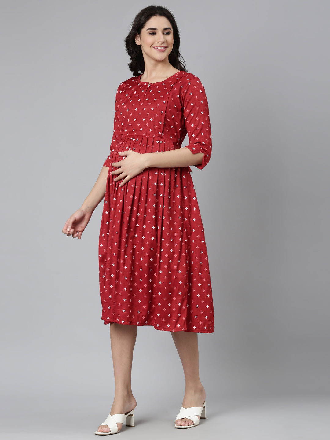 Womens Maternity 3/4th Gown - Red