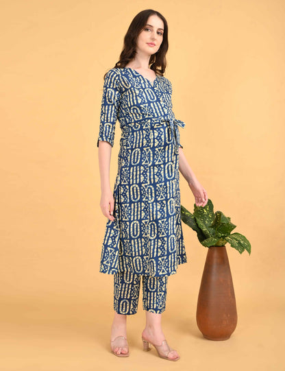 Womens Maternity Kurti Pant Set - Blue