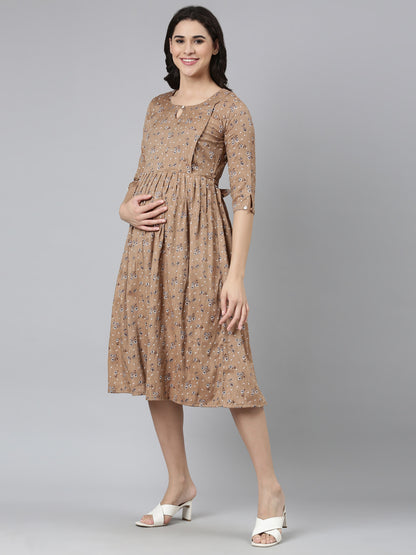 Womens Maternity 3/4th Gown - Khaki