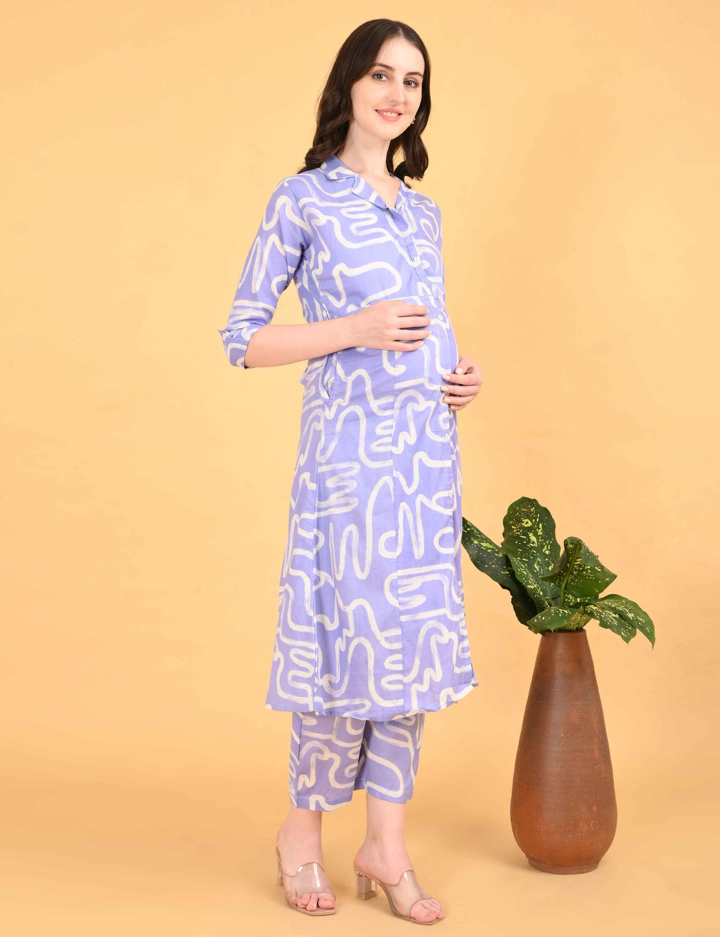 Womens Maternity Kurti Pant Set - Lavender