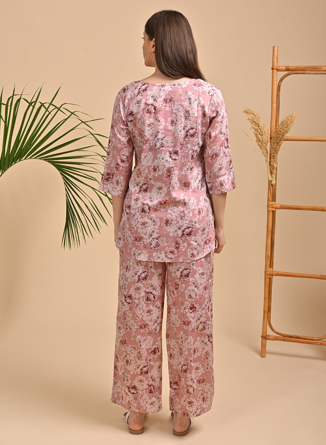 Womens Printed Co Ord Set - Rust