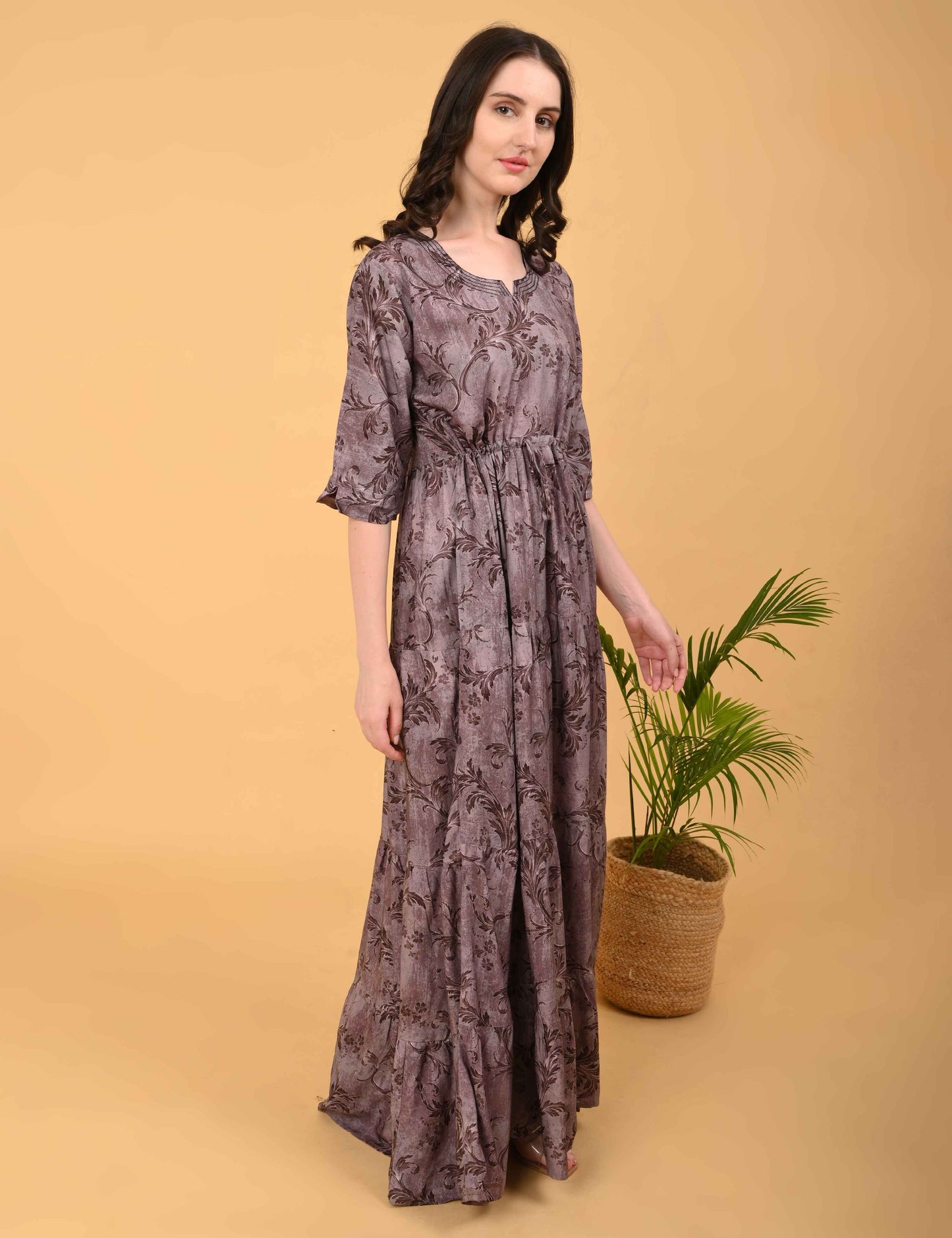 Womens Coffee-Colored Premium Flare Gown