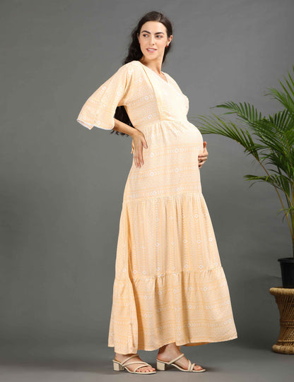 Peach-Colored Maternity Long Gown