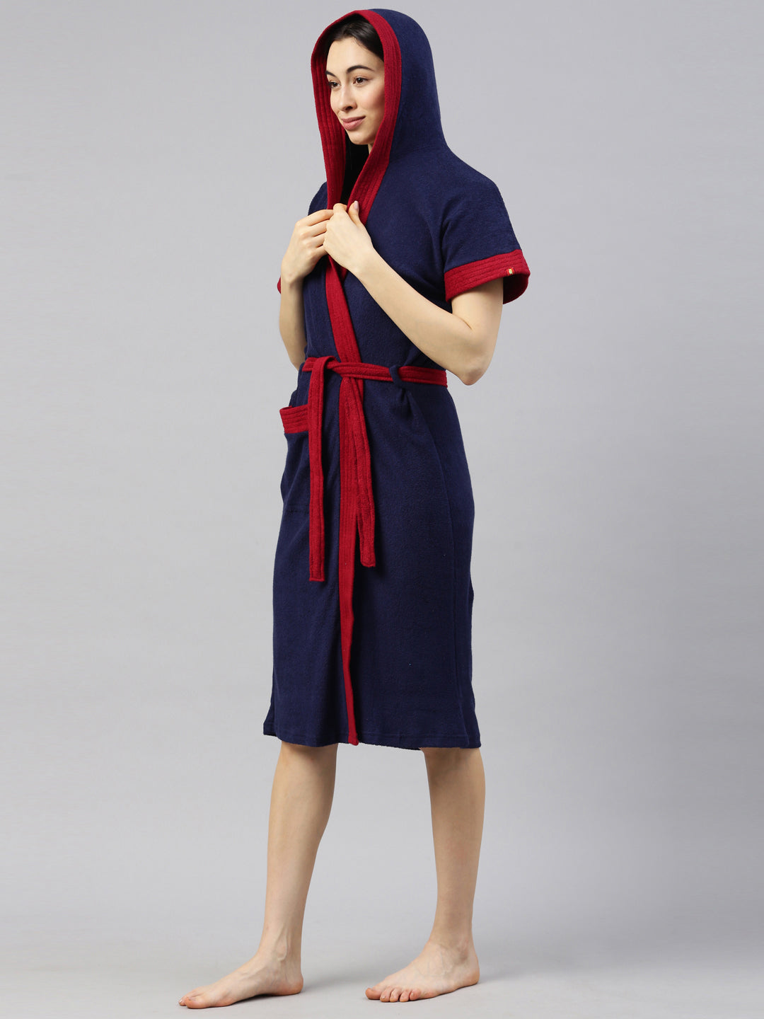 Womens Hooded Bathrobe - Navy Blue