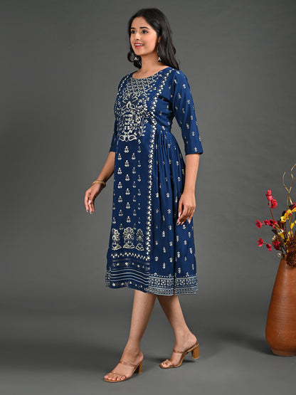 Womens Navy-Colored A-Line Kurta