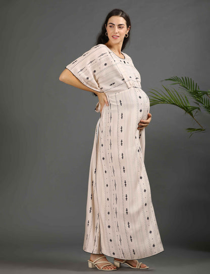 Cream-Colored Maternity Kaftan Long Gown