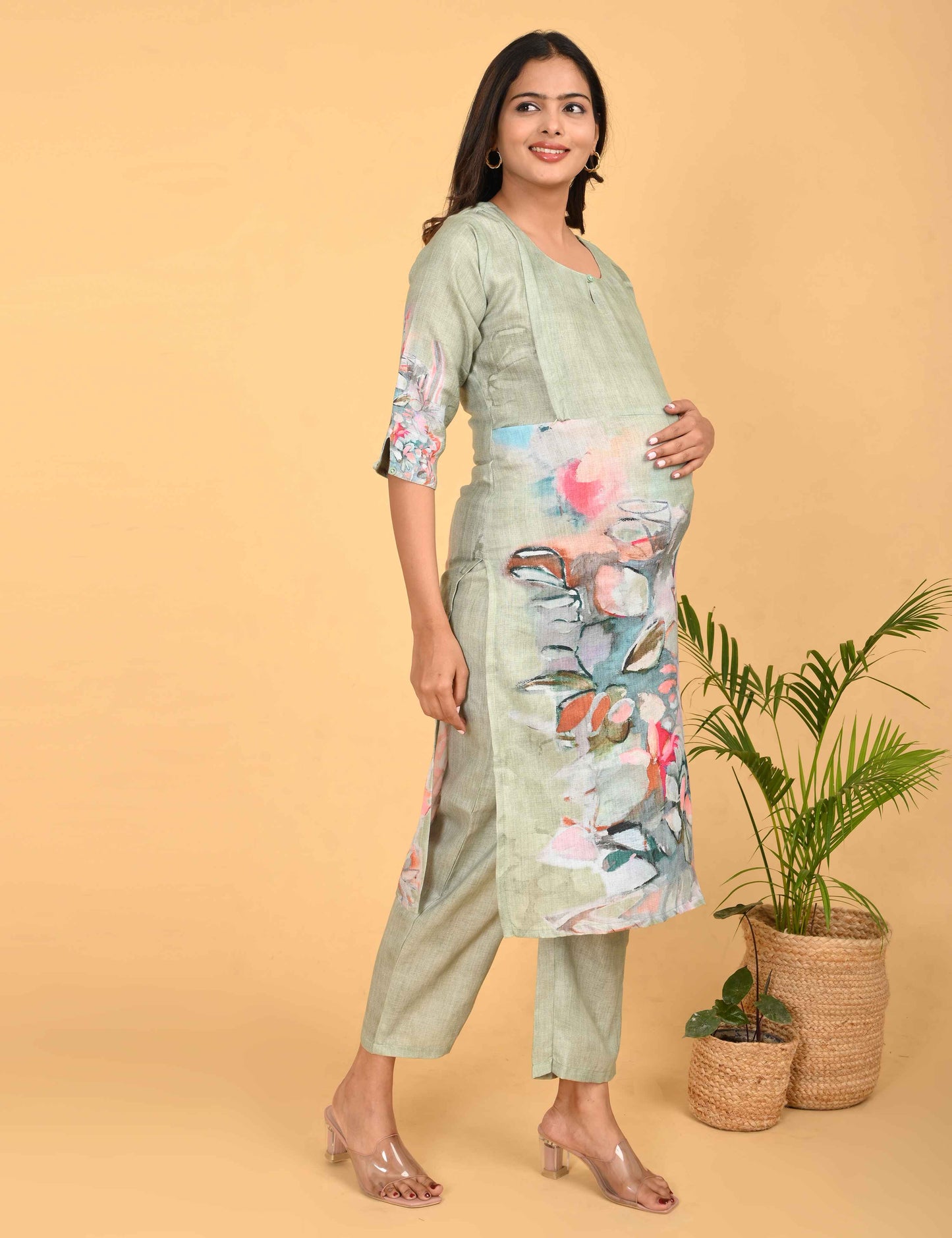 Womens Maternity Kurti Pant Set - Grey