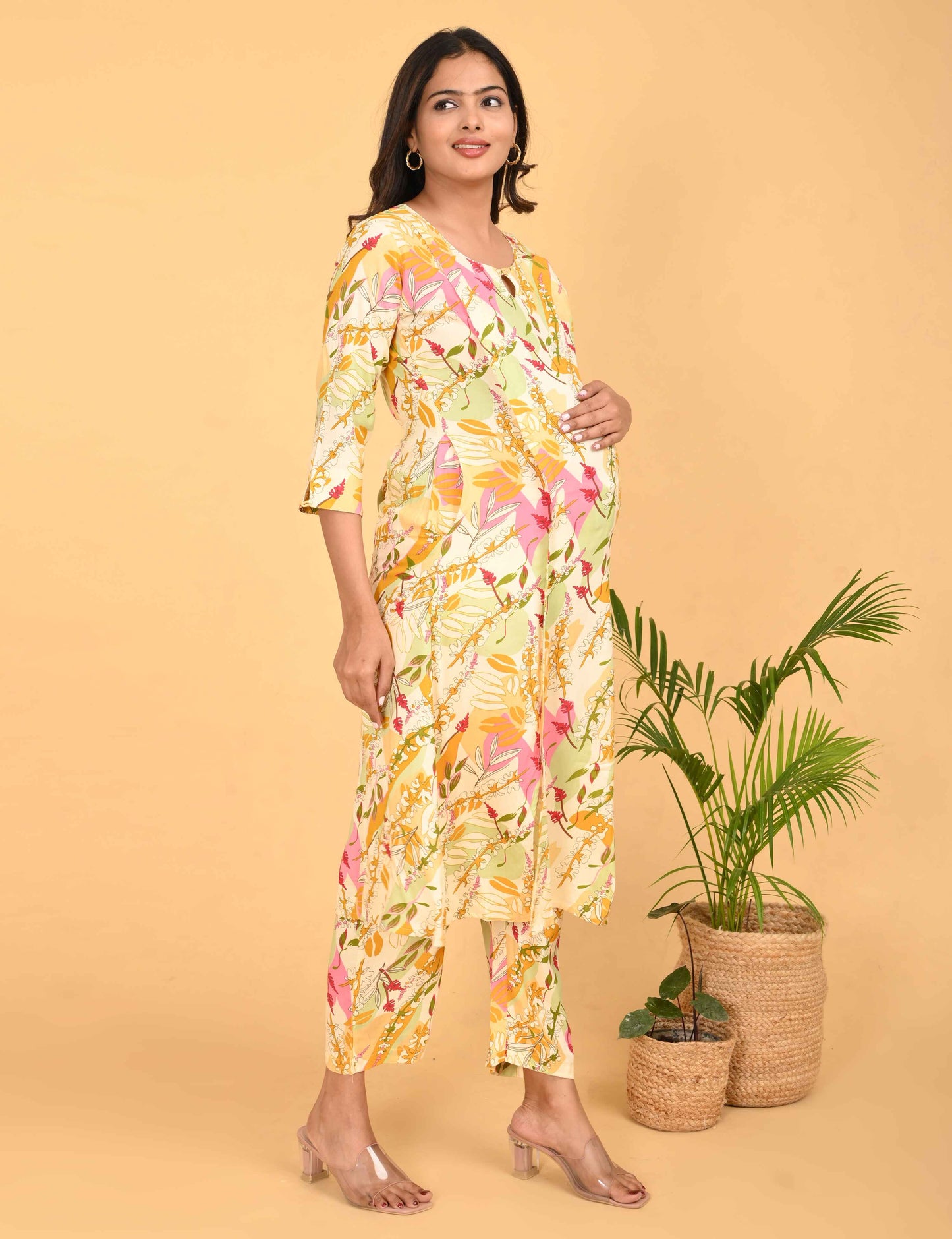Womens Maternity Kurti Pant Set - Lemon