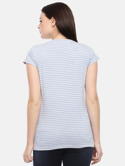 Womens Sky Blue Thin Striped Tees