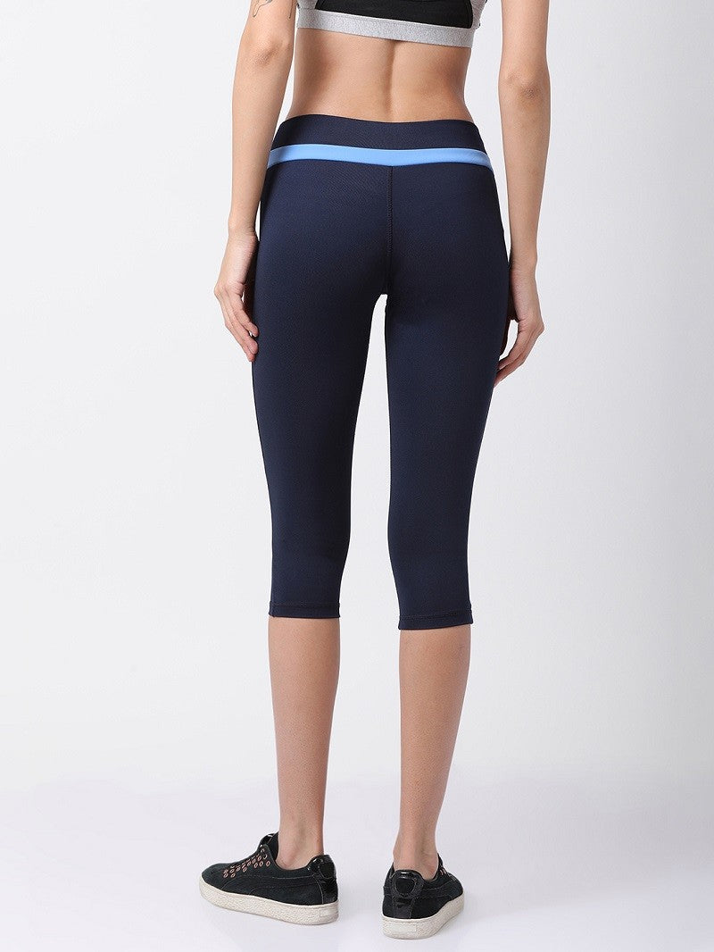 Womens Mid-Rise Solid Capri - Navy/Turquoise