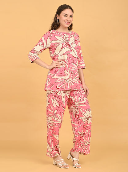 Pink-Colored Printed Co-Ord Set