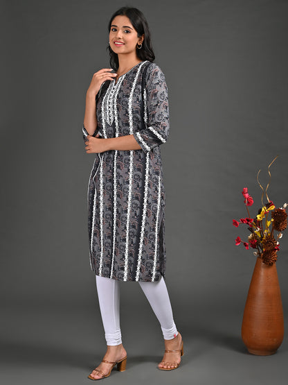 Womens Black-Colored Straight Kurta