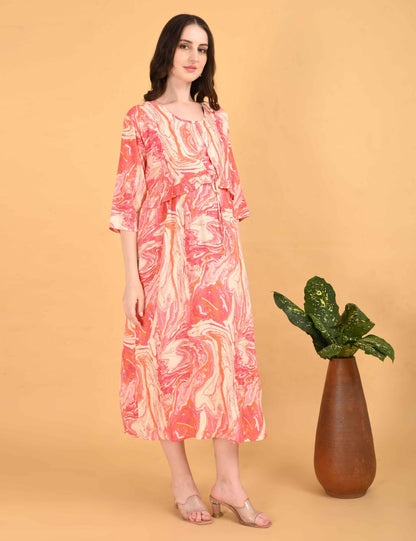 Peach-Colored Maternity 3/4th Gown