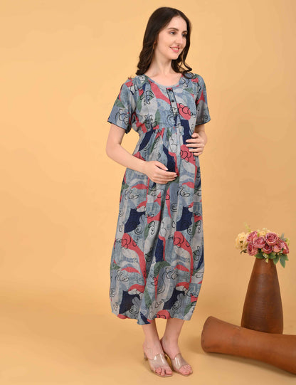 Multi-Colored Maternity 3/4th Gown