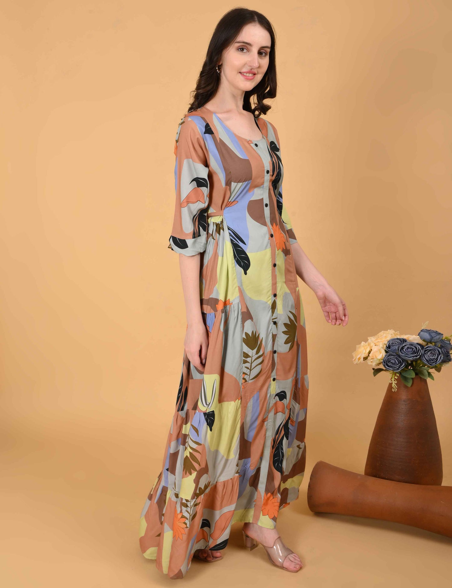 Womens Brown-Colored Premium Flare Gown