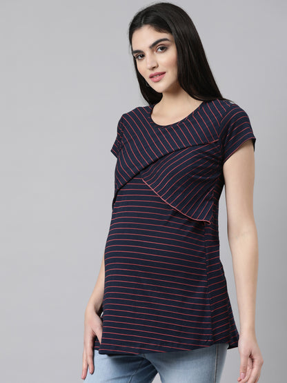 Womens Striped Maternity Tees - Navy Blue