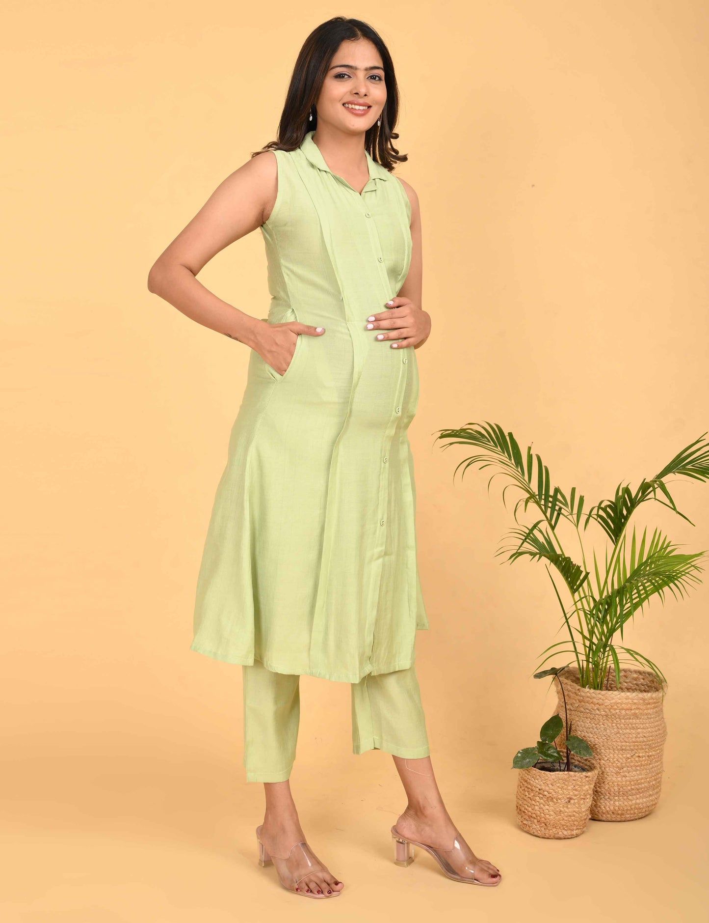 Womens Maternity Kurti Pant Set - Pista