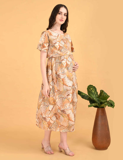 Peach-Colored Maternity 3/4th Gown
