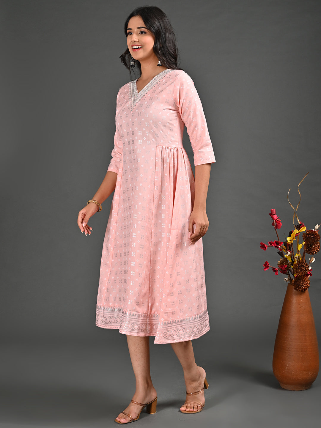 Womens L.Orange-Colored A-Line Kurta