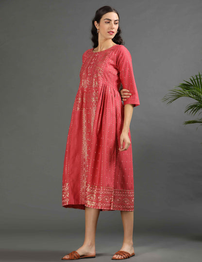 Womens D.Peach-Colored A-Line Kurta