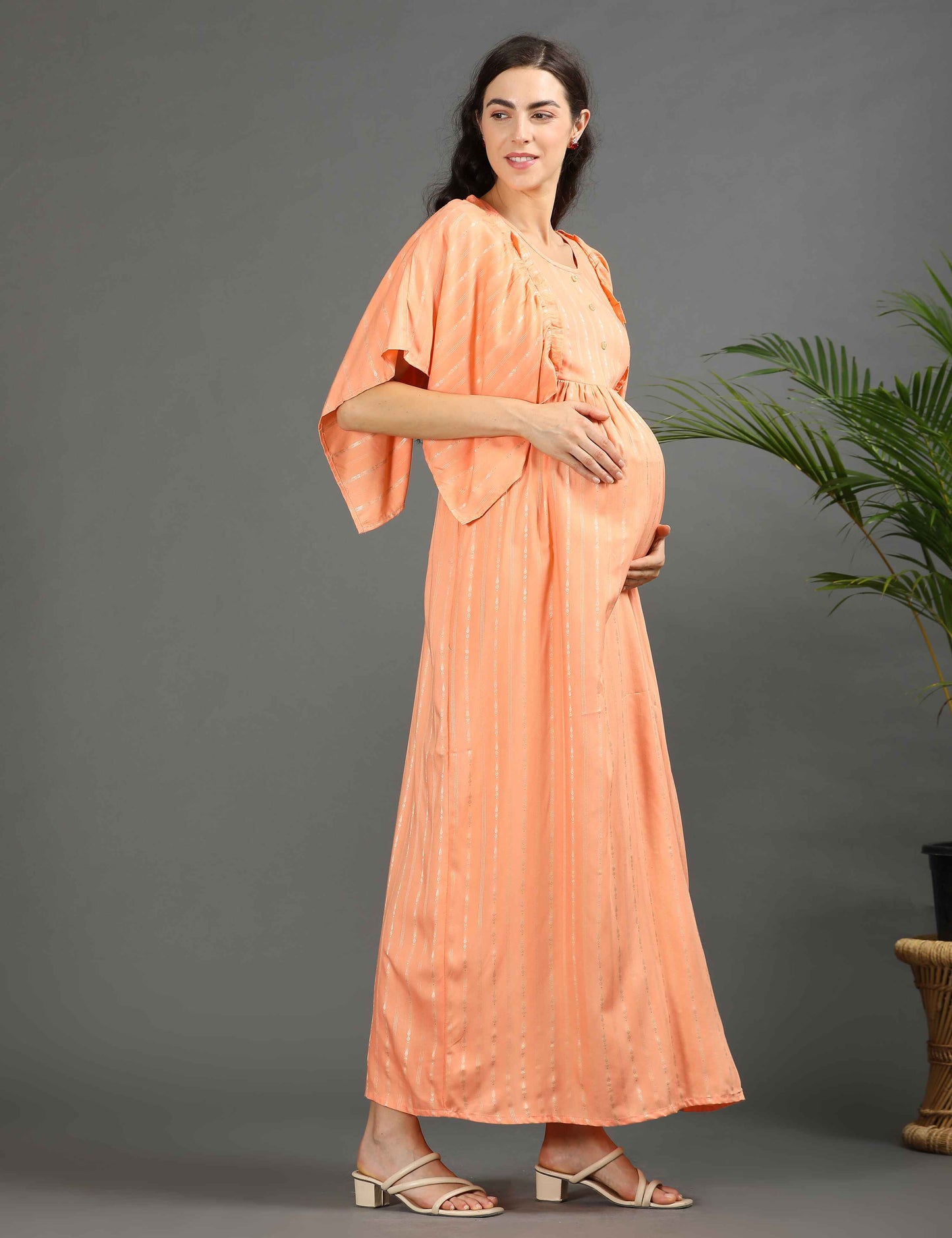 Orange-Colored Maternity Long Gown