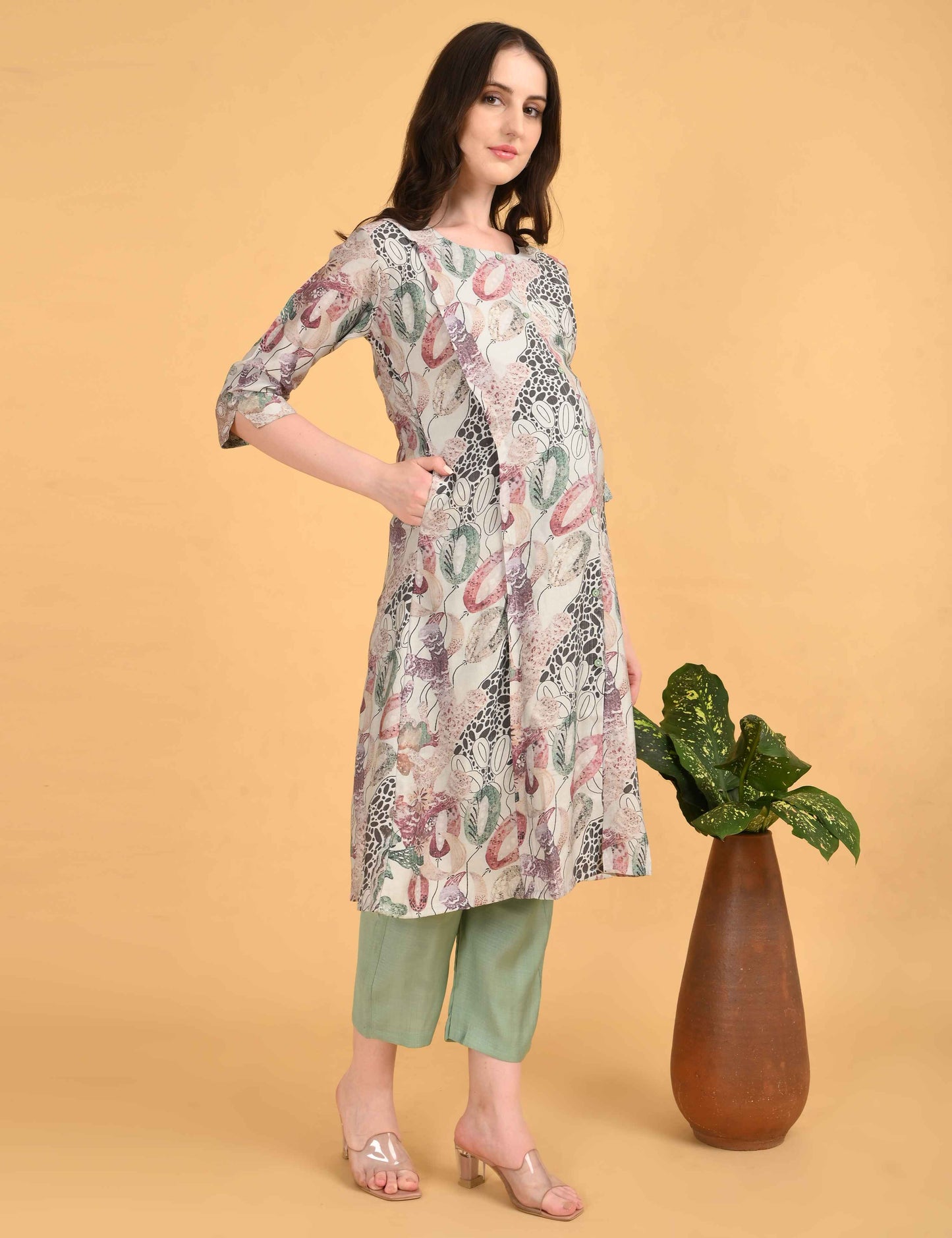 Womens Maternity Kurti Pant Set - Multi