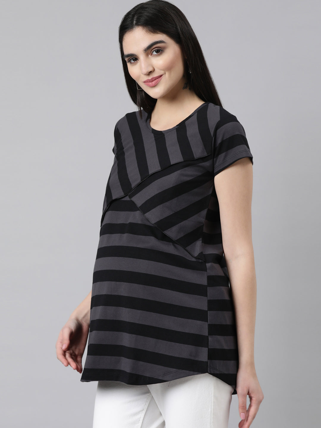 Womens Striped Maternity Tees - Grey