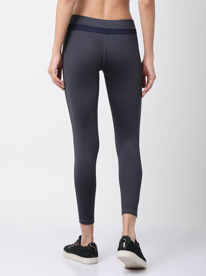 Womens Mid-Rise Solid Trackpant - Grey/Navy