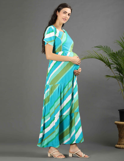 Multi-Colored Maternity Long Gown