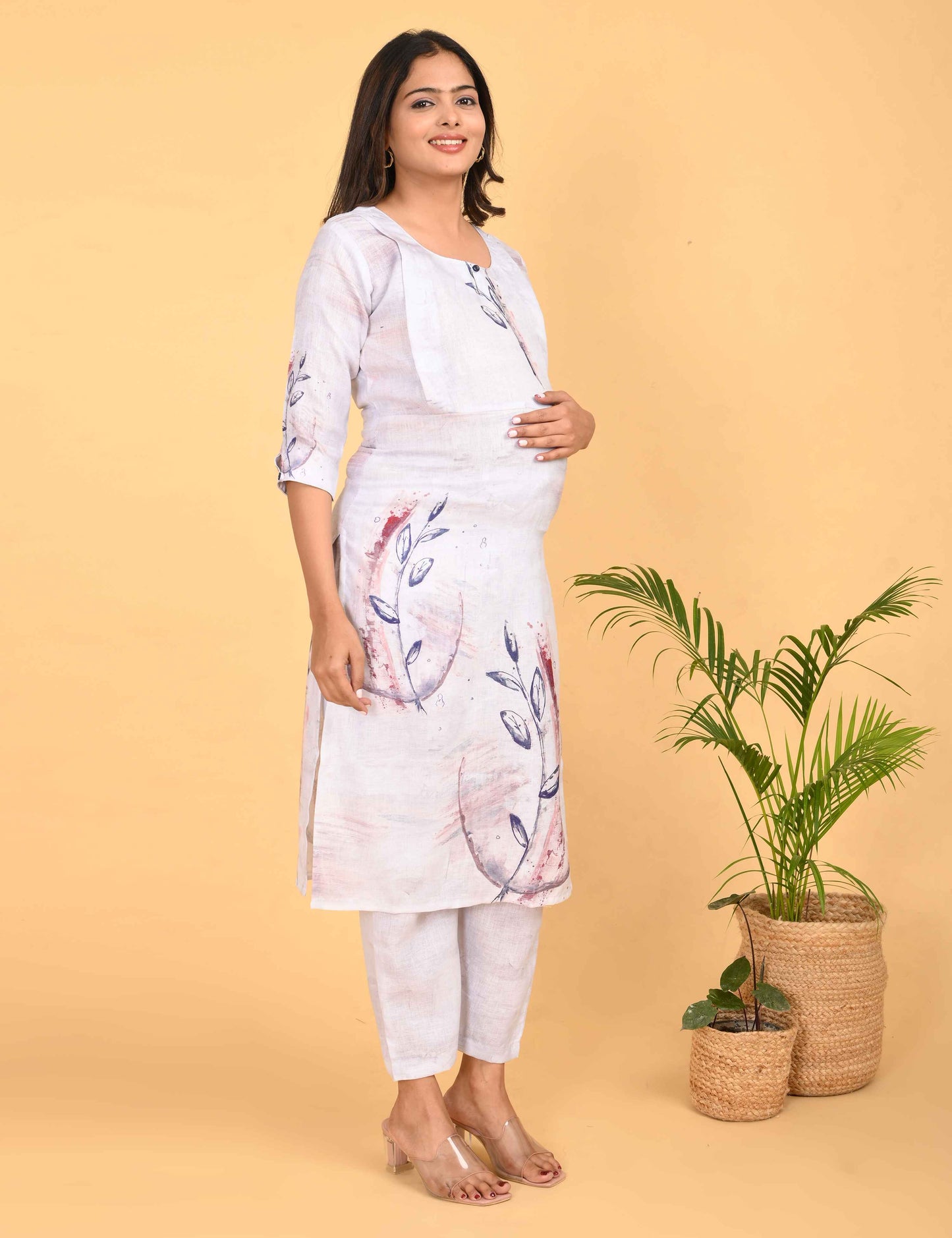 Womens Maternity Kurti Pant Set - White