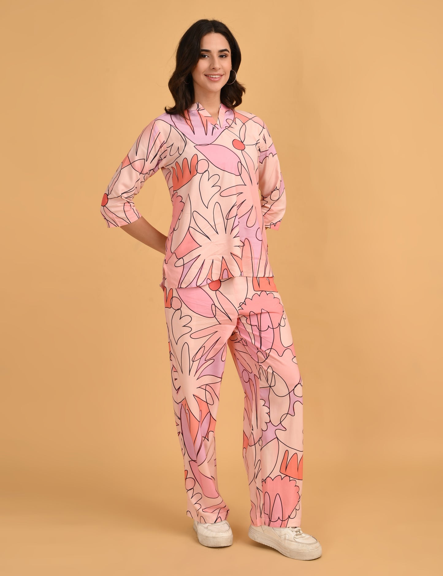 Pink-Colored Printed Co-Ord Set
