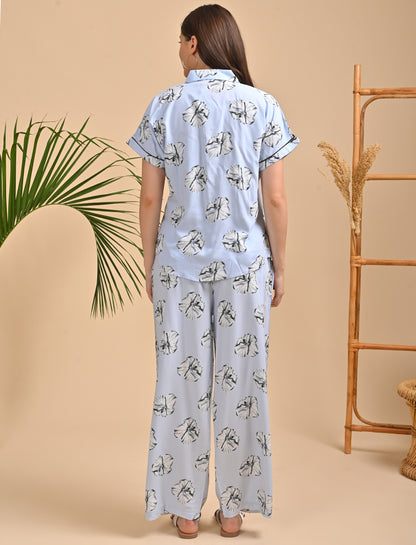 Womens Printed Co Ord Set - Blue